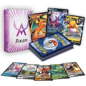 a axan ultra rare bundle compatible with pokemon cards | includes 100 assorted cards | 1 random ultra rare | 90 common uncommon plus 10x holo or rares