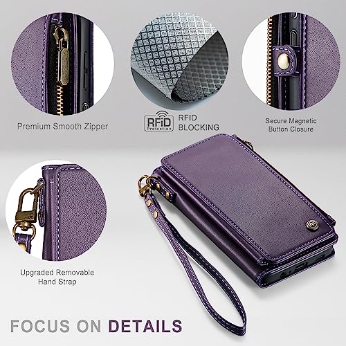 Defencase Galaxy A32 5G Case, RFID Blocking Samsung Galaxy A32 5G Case Wallet for Women and Men with Card Holder, Zipper Magnetic Flip PU Leather Protective Samsung Galaxy A32 5G Phone Case, Purple