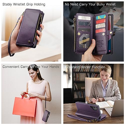 Defencase Galaxy A32 5G Case, RFID Blocking Samsung Galaxy A32 5G Case Wallet for Women and Men with Card Holder, Zipper Magnetic Flip PU Leather Protective Samsung Galaxy A32 5G Phone Case, Purple