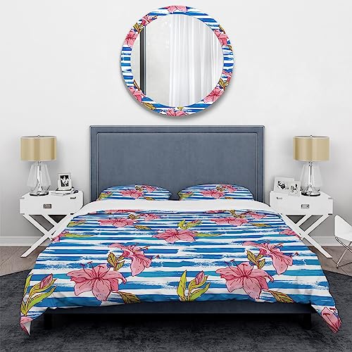 DESIGN ART Designart 'Blue and Red Grunge Striped' Patterned Duvet Cover Set King