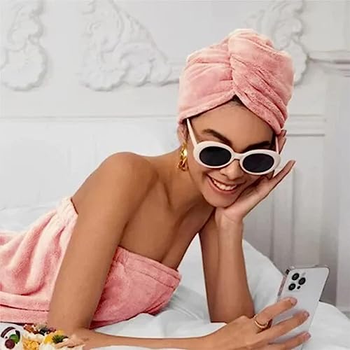 RJDJ Beautidry Hair Drying Towel, Microfiber Hair Towel Wrap for Curly Hair, Towel Turban for Wet Hair, Hair Turbans for Wet Hair, Anti Frizz Head Towels Wrap (Pink+Apricot)