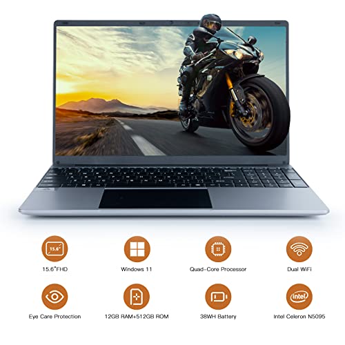 Chicbuy Laptop Computer,15.6 Inch FHD Display 1080P IPS, 12GB DDR4 512GB SSD Windows 11 Laptop with Quad-Core Intel Celeron N5095 Processors,USB 3.0, Bluetooth 4.2, 2.4/5G WiFi