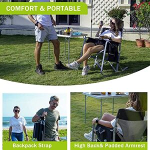 FUNDANGO Rocking Camping Chair for Adults, Oversized Portable Rocking Chair Outdoor Folding with Cooler and Side Pocket for Outside, Backyard, Patio, Lawn, Garden (Black/Grey)