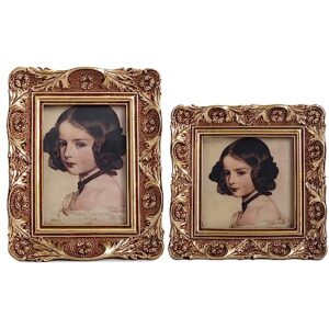 vinlife vintage picture frames set 3x3 inch for wallet size pictures square & oblong retro pic frames in gold with antique embossed floral design for wall mount or tabletop display old-fashioned ornat