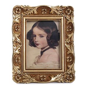 VINLIFE Vintage Picture Frames Set 3x3 Inch for Wallet Size Pictures Round & Oblong Retro Pic Frames in Gold with Antique Embossed Floral Design for Wall Mount or Tabletop Display Old-Fashioned Ornate