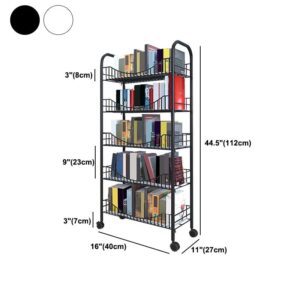 KWOKING Metal Bookshelf with 360° Rotating Universal Wheels Open Back Bookcase Bookshelf Shelf Dormitory Floor Cart Bedside Bookshelf Gap Storage Book Artifact Black 15.7" L x 10.6" W x 44.1" H