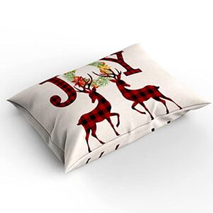 3 Pieces Bedding Set Twin Size, Christmas Elk Soft Durable Duvet Cover Set Comforter Cover Set with Zipper Closure All-Season Breathable Bedding Set Red Black Plaid Joy Wreath Xmas Deer Burlap