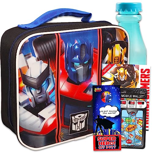 Screen Legends Transformers Lunch Box for Boys Set - Bundle with Insulated Transformers Lunch Bag, Water Bottle, Tattoos, More | Transformers Lunch Kit.