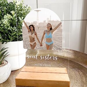 custom any names words & picture personalized photo frame wood table desk stand display home décor gift for her best friend better together friendship soul sisters best friends forever mate pal bff gift