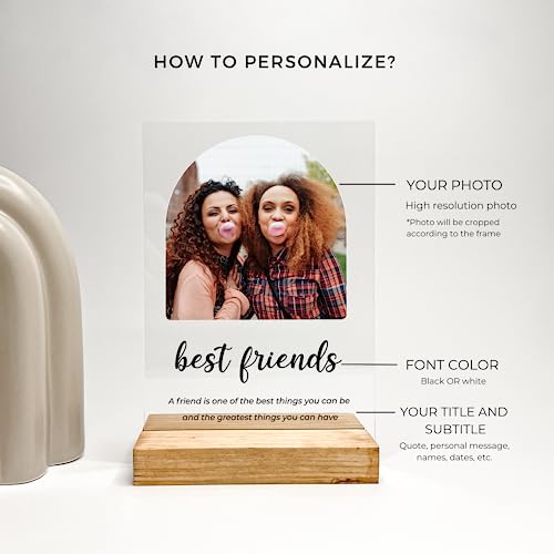 Custom Any Names Words & Picture Personalized Photo Frame Wood Table Desk Stand Display Home Décor Gift For Her Best Friend Better Together Friendship Soul Sisters Best Friends Forever Mate Pal BFF Gift