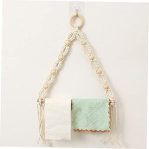 DOITOOL 1pc Roll Cotton Rope Towel Rack Woven Wall Hangings Decorative Toilet Paper Holder Boho Towels Hanging Macrame Basket Macrame Towel Holder Storage Rack Wood Khaki Tissue Holder Key