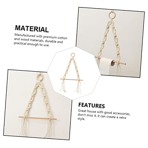 DOITOOL 1pc Roll Cotton Rope Towel Rack Woven Wall Hangings Decorative Toilet Paper Holder Boho Towels Hanging Macrame Basket Macrame Towel Holder Storage Rack Wood Khaki Tissue Holder Key