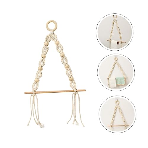 DOITOOL 1pc Roll Cotton Rope Towel Rack Woven Wall Hangings Decorative Toilet Paper Holder Boho Towels Hanging Macrame Basket Macrame Towel Holder Storage Rack Wood Khaki Tissue Holder Key