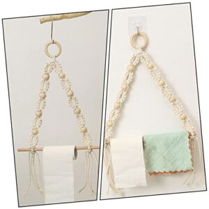 DOITOOL 1pc Roll Cotton Rope Towel Rack Woven Wall Hangings Decorative Toilet Paper Holder Boho Towels Hanging Macrame Basket Macrame Towel Holder Storage Rack Wood Khaki Tissue Holder Key