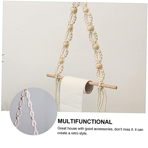 DOITOOL 1pc Roll Cotton Rope Towel Rack Woven Wall Hangings Decorative Toilet Paper Holder Boho Towels Hanging Macrame Basket Macrame Towel Holder Storage Rack Wood Khaki Tissue Holder Key