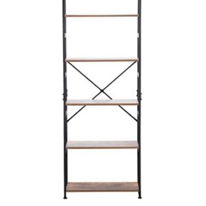 WISCLASS 5 Tier Bookshelf Rustic Wood & Metal Frame Bookcase Shelf Industrial Storage Organizer Modern Display Shelf Rack Open Back Standing Shelving Unit for Bedroom Living Room Home Office