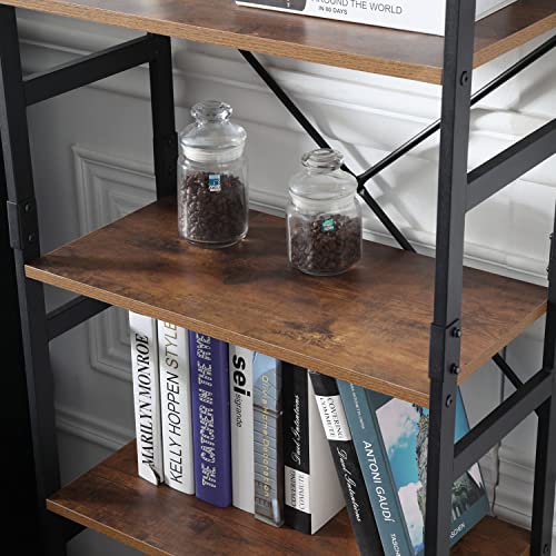 WISCLASS 5 Tier Bookshelf Rustic Wood & Metal Frame Bookcase Shelf Industrial Storage Organizer Modern Display Shelf Rack Open Back Standing Shelving Unit for Bedroom Living Room Home Office