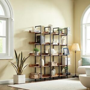 SmallCock 5 Tier Bookcase Home Office Open Bookshelf, Vintage Industrial Style Shelf with Metal Frame (Brown)