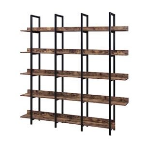 SmallCock 5 Tier Bookcase Home Office Open Bookshelf, Vintage Industrial Style Shelf with Metal Frame (Brown)