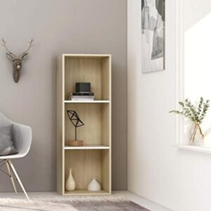 mbfluuml modern open bookcase, freestanding storage, 3-tier book cabinet white and sonoma oak 15.7"x11.8"x44.9" engineered wood for living room, study and office.