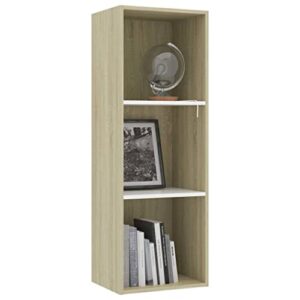 MBFLUUML Modern Open Bookcase, Freestanding Storage, 3-Tier Book Cabinet White and Sonoma Oak 15.7"x11.8"x44.9" Engineered Wood for Living Room, Study and Office.