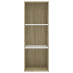 MBFLUUML Modern Open Bookcase, Freestanding Storage, 3-Tier Book Cabinet White and Sonoma Oak 15.7"x11.8"x44.9" Engineered Wood for Living Room, Study and Office.