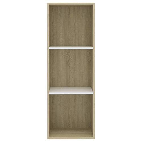 MBFLUUML Modern Open Bookcase, Freestanding Storage, 3-Tier Book Cabinet White and Sonoma Oak 15.7"x11.8"x44.9" Engineered Wood for Living Room, Study and Office.