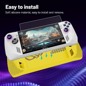 PAKESI Silicone Case for ASUS ROG Ally 2023 Release,Handheld Game Console Cover Protector Case with 2 Thumb Grip Caps and 2 Pack Screen Protectors - Enhance Your Gaming Experience(Yellow)