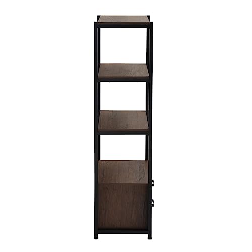 SmallCock 4-Tier Bookshelf, Simple Industrial Bookcase Standing Shelf Unit Storage Organizer with 4 Open Storage Shelves and Two Drawers (Brown)