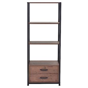 SmallCock 4-Tier Bookshelf, Simple Industrial Bookcase Standing Shelf Unit Storage Organizer with 4 Open Storage Shelves and Two Drawers (Brown)