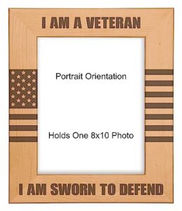 precisionnc engraving military gifts i am a veteran sworn to defend engraved wood picture frame veterans day (8x10 portrait)