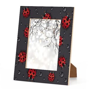 POFATO 3D Seven Star Ladybug 4x6 Picture Frame Wood Photo Frame for Tabletop Display Wall Mount Picture Frame Display 4x 6 Inch Photo Wall Decor Home Gift Frames