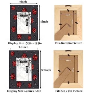 POFATO 3D Seven Star Ladybug 4x6 Picture Frame Wood Photo Frame for Tabletop Display Wall Mount Picture Frame Display 4x 6 Inch Photo Wall Decor Home Gift Frames