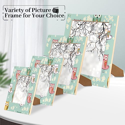 POFATO Cartoon Owl White Chrysanthemum 4x6 Picture Frame Wood Photo Frame for Tabletop Display Wall Mount Picture Frame Display 4x 6 Inch Photo Wall Decor Home Gift Frames