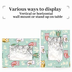 POFATO Cartoon Owl White Chrysanthemum 4x6 Picture Frame Wood Photo Frame for Tabletop Display Wall Mount Picture Frame Display 4x 6 Inch Photo Wall Decor Home Gift Frames