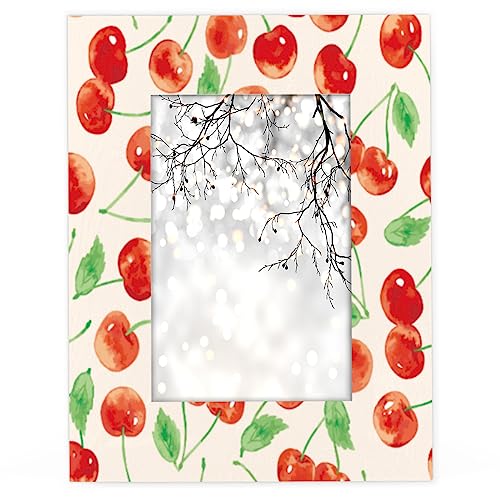 POFATO Cherry Fruit Pattern 4x6 Picture Frame Wood Photo Frame for Tabletop Display Wall Mount Picture Frame Display 4x 6 Inch Photo Wall Decor Home Gift Frames