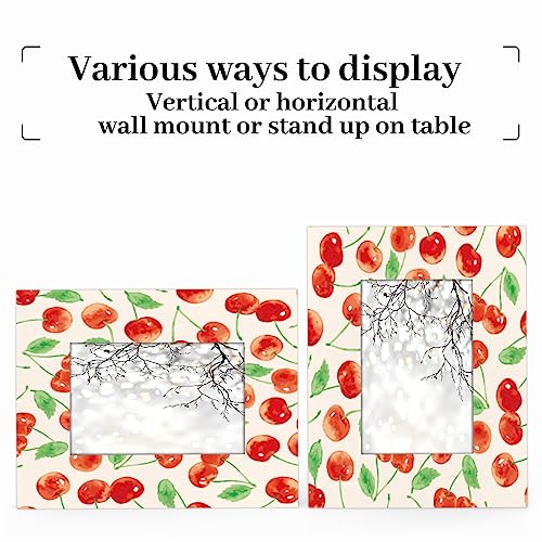 POFATO Cherry Fruit Pattern 4x6 Picture Frame Wood Photo Frame for Tabletop Display Wall Mount Picture Frame Display 4x 6 Inch Photo Wall Decor Home Gift Frames