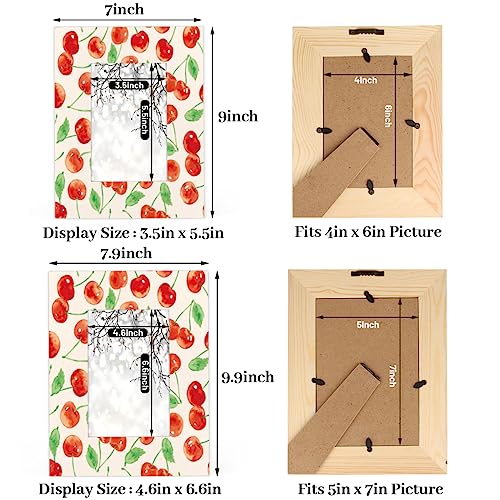 POFATO Cherry Fruit Pattern 4x6 Picture Frame Wood Photo Frame for Tabletop Display Wall Mount Picture Frame Display 4x 6 Inch Photo Wall Decor Home Gift Frames