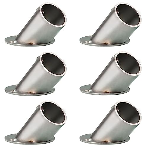 Bevel Angle Flange Base Metal Curtain Rod Shower Curtain Holders Pipe Supports Shower Curtain Rod Holders Rod Bracket Support Curtain Rod Pole End Flange Holder (6Pcs)