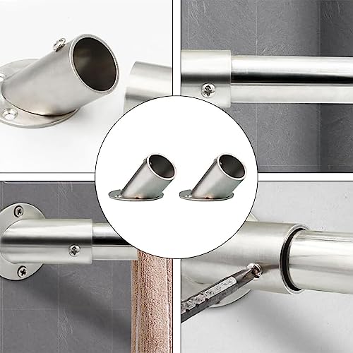 Bevel Angle Flange Base Metal Curtain Rod Shower Curtain Holders Pipe Supports Shower Curtain Rod Holders Rod Bracket Support Curtain Rod Pole End Flange Holder (6Pcs)