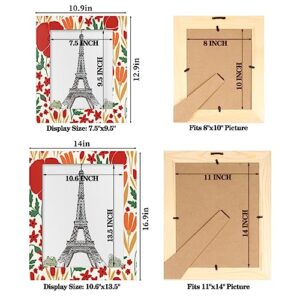 POFATO Artistic Painted Flowers Poppy 8x10 Picture Frame Wood Photo Frame for Tabletop Display Wall Mount Picture Frame Display 8 x 10 Inch Photo Wall Decor Home Gift Frames