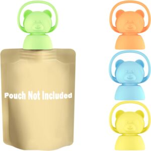 giichen soft sip food pouch topper - bpa free silicone food pouch tops for baby prevent spills, food grade toddler pouch lids protects childs mouth, 4 pack bundle (blue, green, yellow, orange)