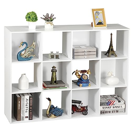 ZenStyle 12 Cube Storage Shelf Organizer Bookshelf with Open Back Closet Cabinet, DIY Plastic Modular Book Shelf for Organizing Closet Bins