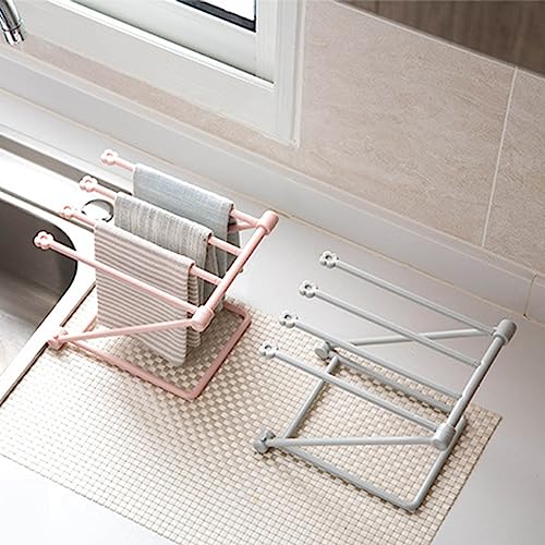 Countertop Dishcloth Drying Rack for Kitchen, 4 Arms Folding Dishcloth Holder, Vertical Hand Towel Stand, Kitchen Rag Holder, Dishcloth Storage Rack, Dish Rag Cloth Holder for Home(Light Gray)