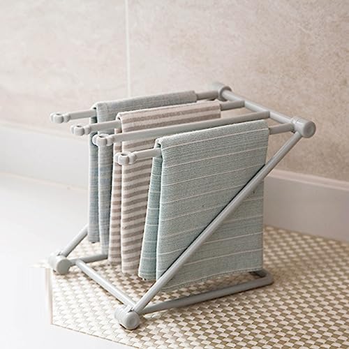 Countertop Dishcloth Drying Rack for Kitchen, 4 Arms Folding Dishcloth Holder, Vertical Hand Towel Stand, Kitchen Rag Holder, Dishcloth Storage Rack, Dish Rag Cloth Holder for Home(Light Gray)
