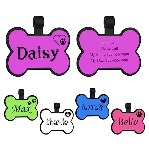 Silicone Dog Tags - GISUERY Dog Tags Engraved for Pets Personalized - Silent Dog Tag with 48 Icons - Dog Cat Name Tag with Double-Sided Engraving - Soundless Custom Pet ID Tag (Bone - Icon)