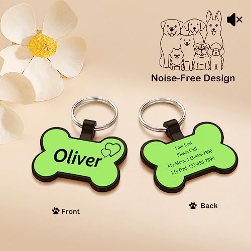Silicone Dog Tags - GISUERY Dog Tags Engraved for Pets Personalized - Silent Dog Tag with 48 Icons - Dog Cat Name Tag with Double-Sided Engraving - Soundless Custom Pet ID Tag (Bone - Icon)