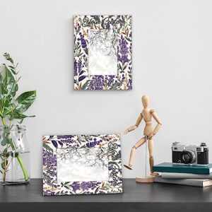 Mardesigns Purple Lavender Personalized 5x7 Picture Frame,Rustic Flowers Customized Wooden Photo Picture Frame Fits 5x7 & 4x6 Picture for Wall and Table Vertical or Horizontal Display Photo Frame