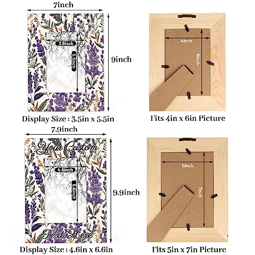 Mardesigns Purple Lavender Personalized 5x7 Picture Frame,Rustic Flowers Customized Wooden Photo Picture Frame Fits 5x7 & 4x6 Picture for Wall and Table Vertical or Horizontal Display Photo Frame