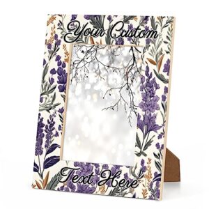 Mardesigns Purple Lavender Personalized 5x7 Picture Frame,Rustic Flowers Customized Wooden Photo Picture Frame Fits 5x7 & 4x6 Picture for Wall and Table Vertical or Horizontal Display Photo Frame